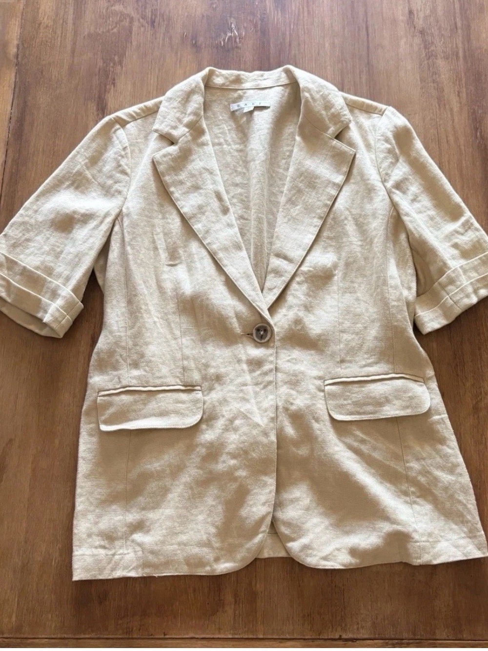 Cabi Safari so Good Natural 100% Linen Short-Sleeve Blazer Jacket